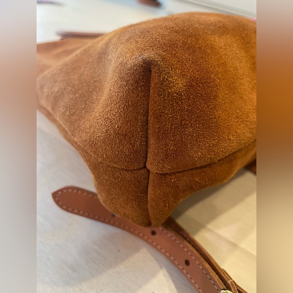 Clare V Marcelle Backpack in Camel Suede w/ Navy & Red Stripes - Picture 5 of 14